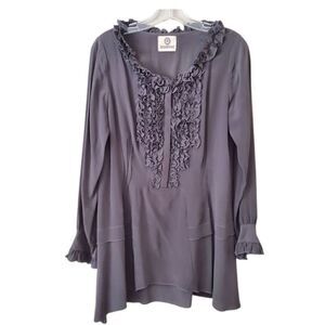 Monahmour Women's 100% Silk Blouse Gray Size Medium Lagenlook